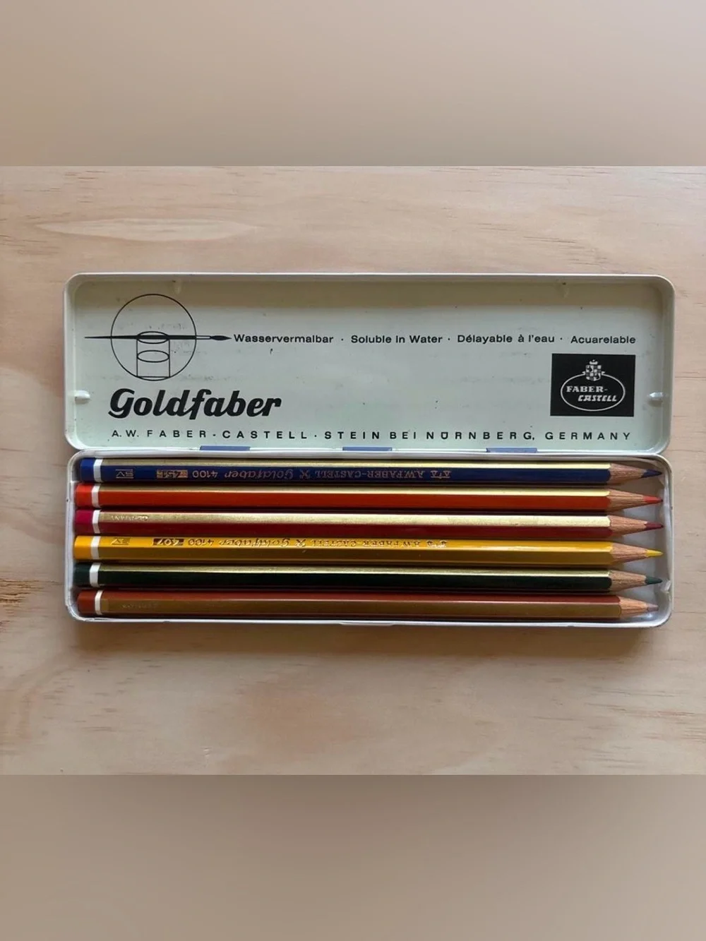 Goldfaber Water-Soluble Colored Pencil Tin - Gold, Red, Blue, Black, Brown